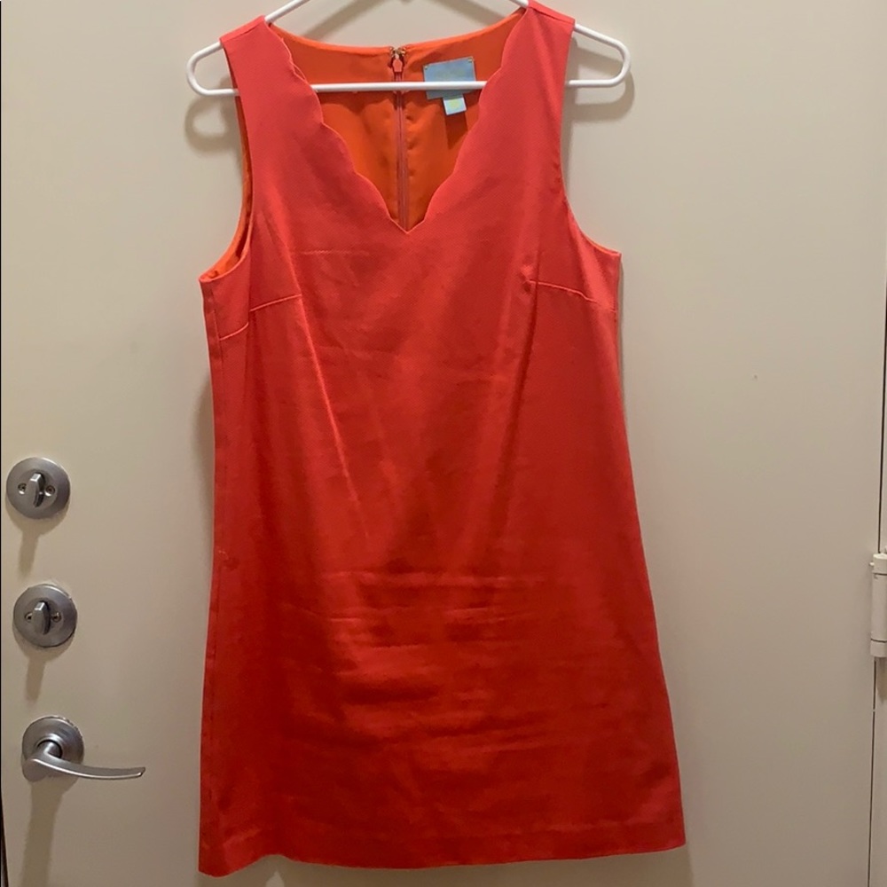 Bright pink scallop neck sleeveless dress